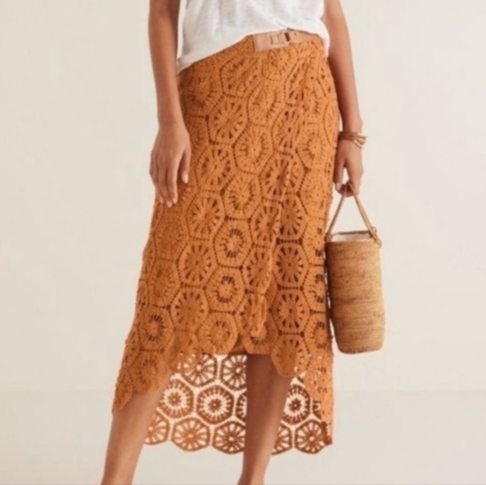Soft Surroundings Orange Crochet Midi Skirt Size Small Boho Wrap